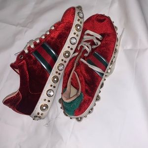 Red fashion shoes velvet